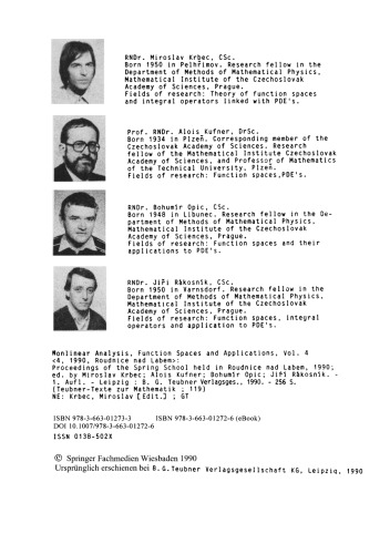 تجزیه و تحلیل غیرخطی ، فضاهای عملکرد و برنامه ها جلد 4: مجموعه مقالات مدرسه بهاری که در Roudnice nad Labem 1990 برگزار شد