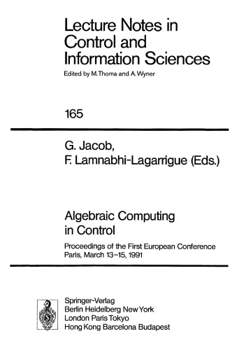محاسبات جبری در کنترل: مجموعه مقالات اولین کنفرانس اروپایی پاریس ، 13-15 مارس 1991