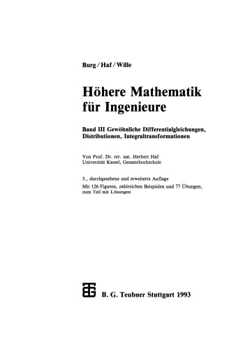 ﻿ریاضیات پیشرفته برای مهندسین: جلد سوم معادلات دیفرانسیل معمولی، توزیع ها، تبدیل های انتگرالی