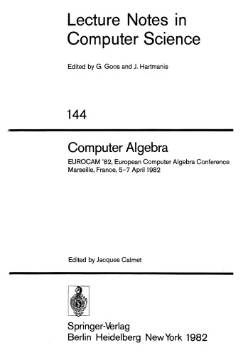 ﻿جبر رایانه ای: EUROCAM '82، کنفرانس جبر رایانه ای اروپا مارسی، فرانسه 5-7 آوریل 1982