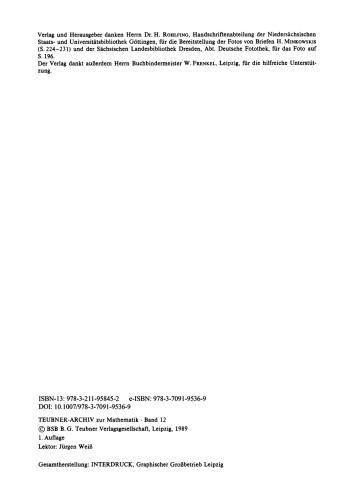 ﻿آثار منتخب در مورد نظریه اعداد و هندسه: با سخنرانی دی. هیلبرت در یادبود H. Minkowski، گوتینگن 1909