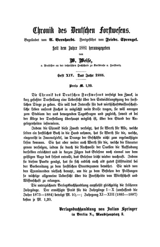 کرونیکل جنگلداری آلمان در سال 1888: فهرست XIV