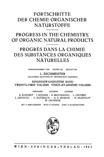 ﻿پیشرفت در شیمی محصولات طبیعی ارگانیک/Progres Dans La Chimie Des Substances Organiques Naturelles