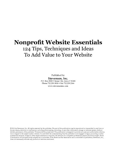 Nonprofit Website Essentials: 124 Tips, Techniques and Ideas to Add Value to Your Website