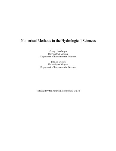 Numerical Methods in the Hydrological Sciences