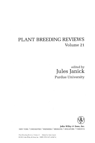 Plant Breeding Reviews, Volume 21