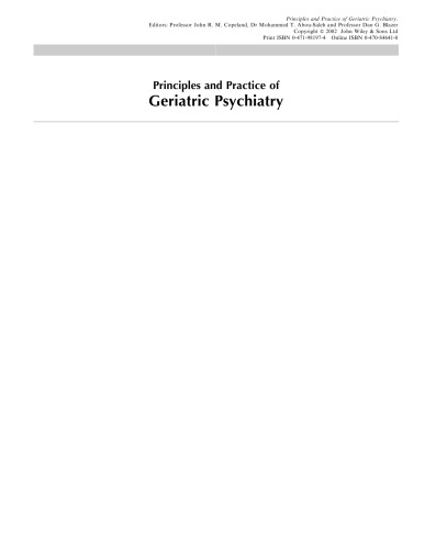 Principles and Practice of Geriatric Psychiatry, Second Edition