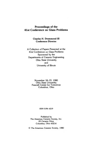 Proceedings of the 41st Conference on Glass Problems: Ceramic and Engineering and Science Proceedings, Volume 2, Issue 1/2