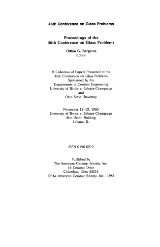 Proceedings of the 46th Conference on Glass Problems: Ceramic Engineering and Science Proceedings, Volume 7, Issue 3/4