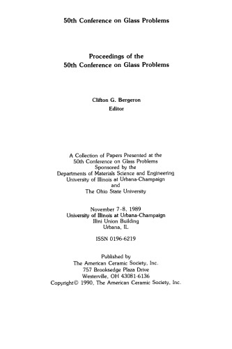 Proceedings of the 50th Conference on Glass Problems: Ceramic Engineering and Science Proceedings, Volume 11, Issue 1,2