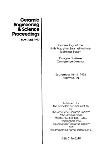 Proceedings of the 54th Porcelain Enamel Institute Technical Forum: Ceramic Engineering and Science Proceedings, Volume 14, Issue 5/6