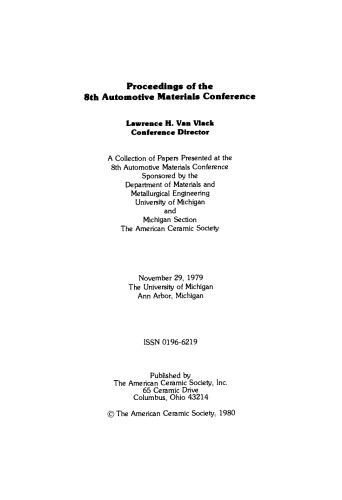 Proceedings of the 8th Automotive Materials Conference: Ceramic Engineering and Science Proceedings, Volume 1, Issues 5/6
