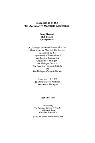 Proceedings of the 9th Automotive Materials Conference: Ceramic Engineering and Science Proceedings, Volume 2, Issue 5/6