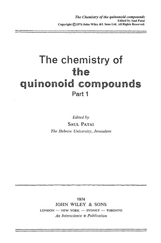 Quinonoid Compounds: Volume 1 (1974)
