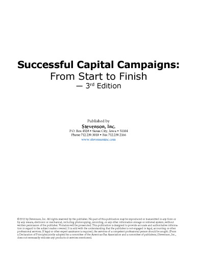 Successful Capital Campaigns: from Start to Finish, Third Edition