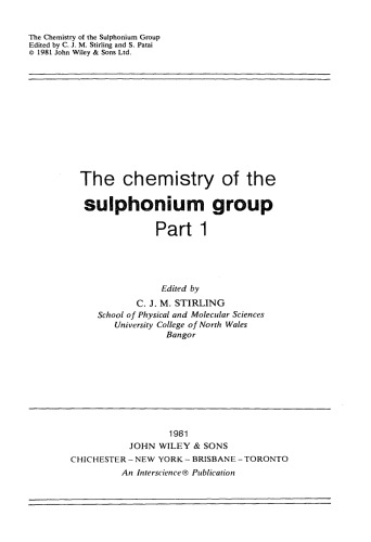 The Sulphonium Group: Volume 1 (1981)