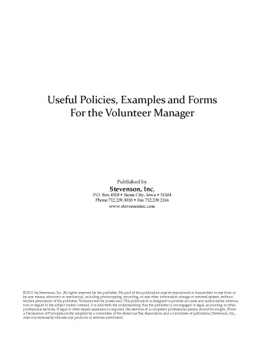 Useful Policies, Examples and Forms for the Volunteer Manager