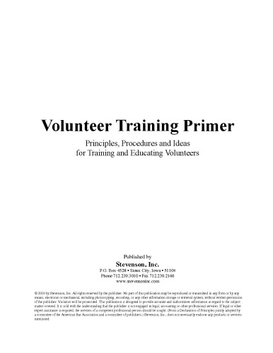Volunteer Training Primer: Principles, Procedures and Ideas for Training and Educating Volunteers