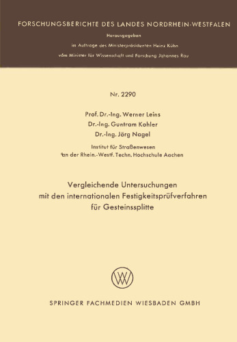 Vergleichende Untersuchungen mit den internationalen Festigkeitsprüfverfahren für Gesteinssplitte