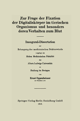 Zur Frage der Fixation der Digitaliskörper im tierischen Organismus und besonders deren Verhalten zum Blut