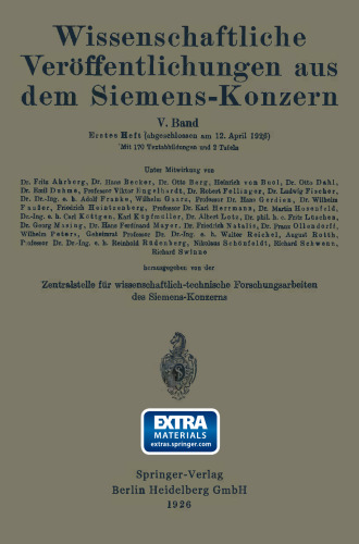Wissenschaftliche Veröffentlichungen aus dem Siemens-Konzern: Fünfter Band 1926–1927