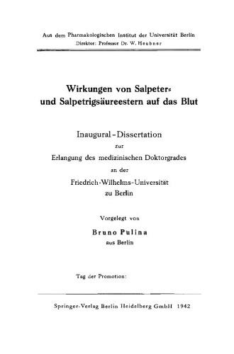 Wirkungen von Salpeter- und Salpetrigsäureestern auf das Blut