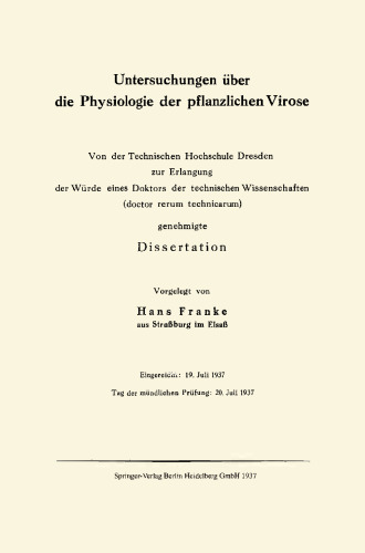 Untersuchungen über die Physiologie der pflanzlichen Virose