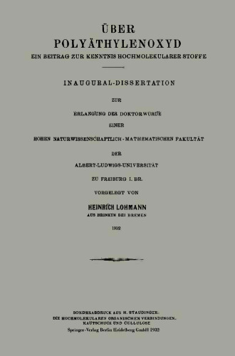 Über Polyäthylenoxyd: Ein Beitrag zur Kenntnis Hochmolekularer Stoffe