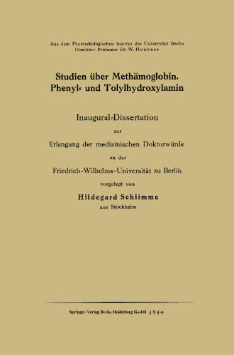 Studien über Methämoglobin, Phenyl- und Tolylhydroxylamin