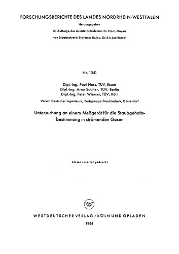 Untersuchung an einem Meßgerät für die Staubgehaltsbestimmung in strömenden Gasen