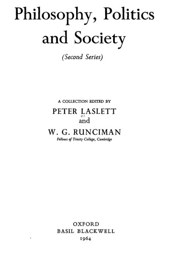 Philosophy, Politics and Society (Second Series)