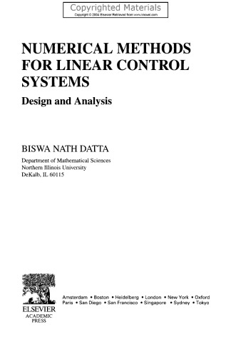 Numerical Methods for Linear Control Systems - Design and Analysis