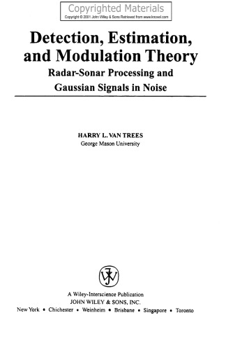 Detection, Estimation, and Modulation Theory - Part lll - Radar-Sonar Processing and Gaussian Signals in Noise