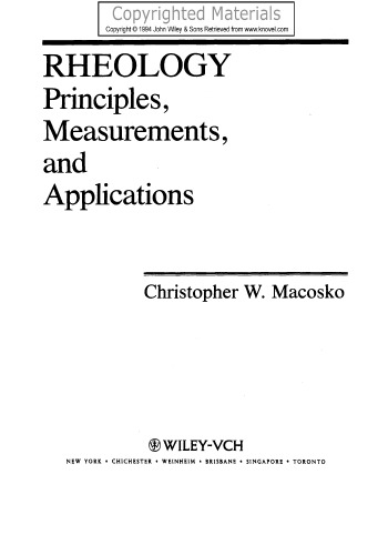 Rheology - Principles, Measurements and Applications