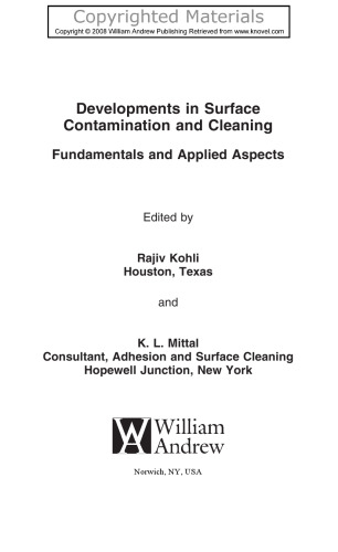 Developments in Surface Contamination and Cleaning - Fundamentals and Applied Aspects