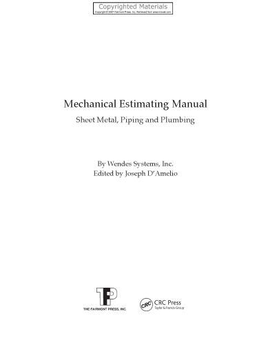 Mechanical Estimating Manual - Sheet Metal, Piping and Plumbing