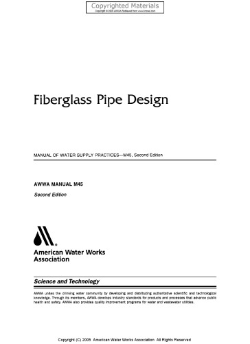Fiberglass Pipe Design - Manual of Water Supply Practices, M45