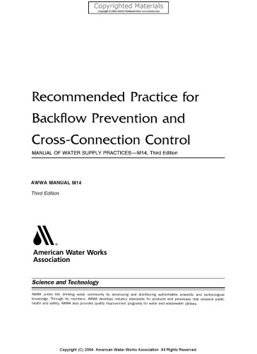 Recommended Practice for Backflow Prevention and Cross-Connection Control