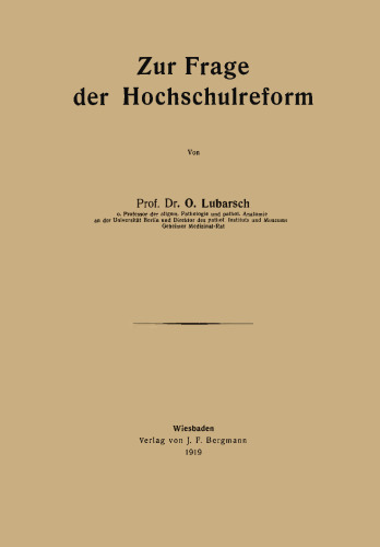 Zur Frage der Hochschulreform