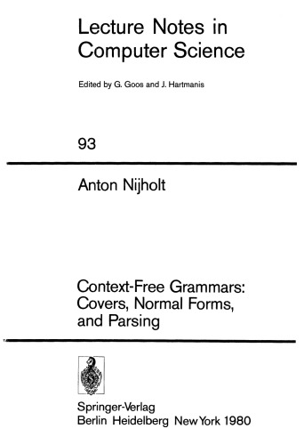 Context-free grammars: Covers, normal forms, and parsing