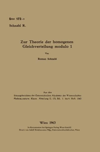 Zur Theorie der homogenen Gleichverteilung modulo 1