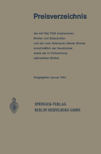 Preisverzeichnis: der seit Mai 1945 erschienenen Bücher und Zeitschriften und der noch lieferbaren älteren Bücher einschließlich der Handbücher sowie der in Vorbereitung befindlichen Bücher