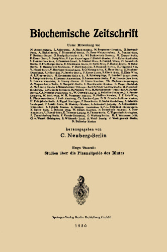 Studien Über die Plasmalipoide des Blutes: Akademische Abhandlung