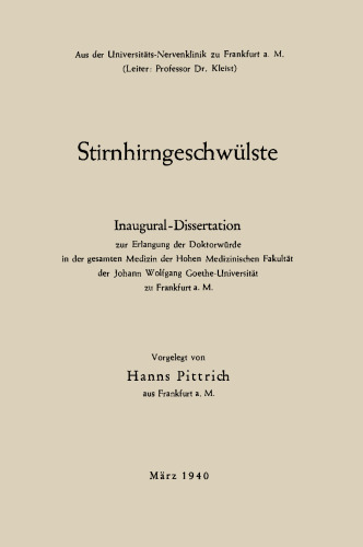Stirnhirngeschwülste: Inaugural-Dissertation