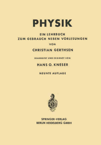 Physik: Ein Lehrbuch zum Gebrauch Neben Vorlesungen