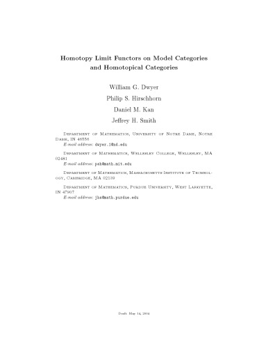 Homotopy Limit Functors on Model Categories and Homotopical Categories