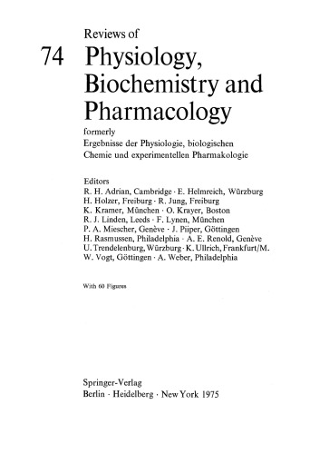 Reviews of Physiology, Biochemistry and Pharmacology, Volume 74