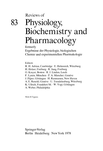 Reviews of Physiology, Biochemistry and Pharmacology, Volume 83