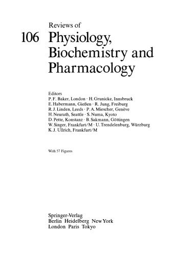 Reviews of Physiology, Biochemistry and Pharmacology, Volume 106