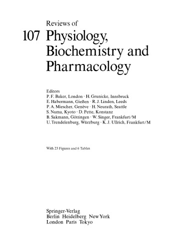 Reviews of Physiology, Biochemistry and Pharmacology, Volume 107